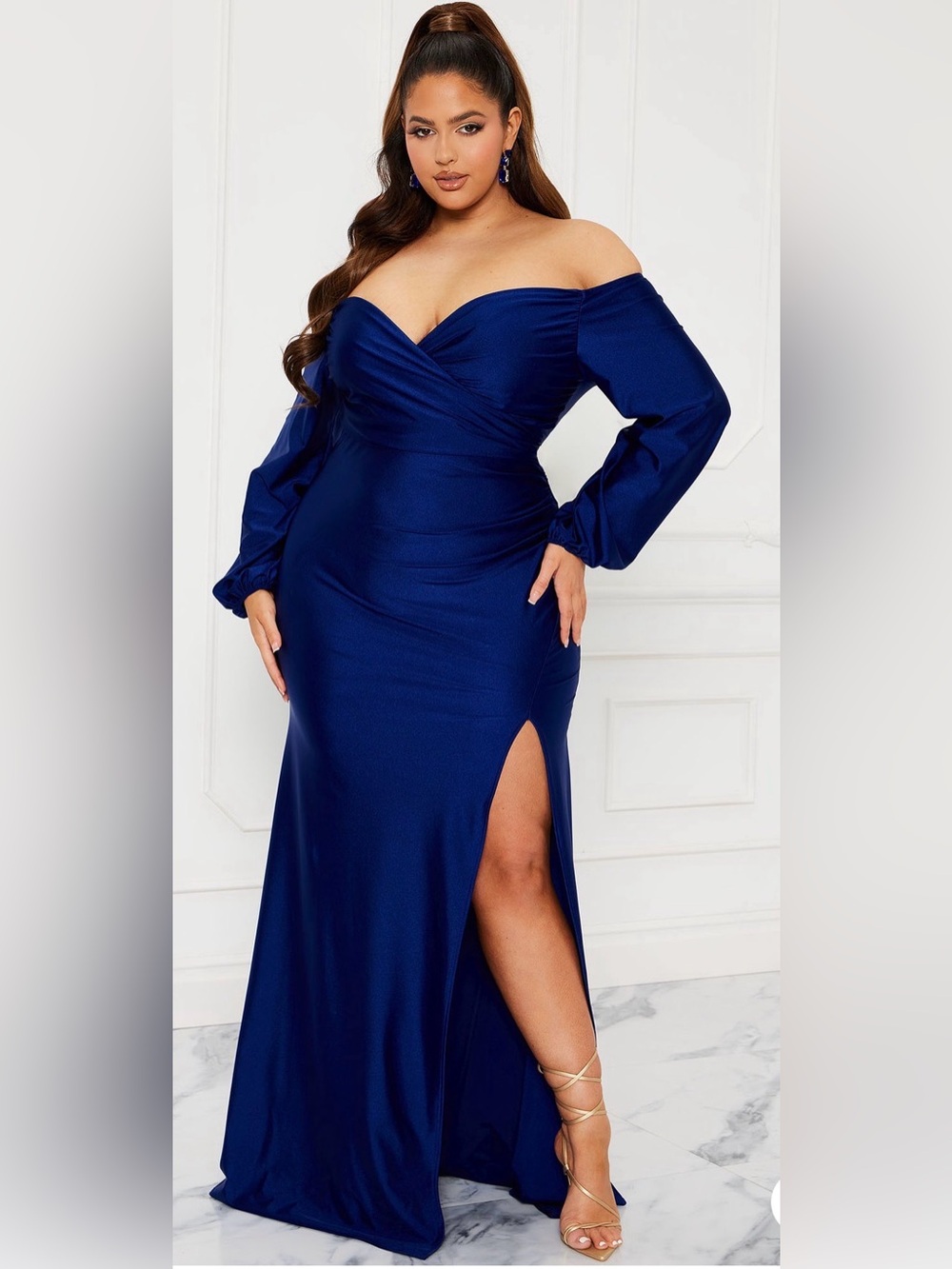 Fashion Nova Royal Blue Draped Maxi Dress